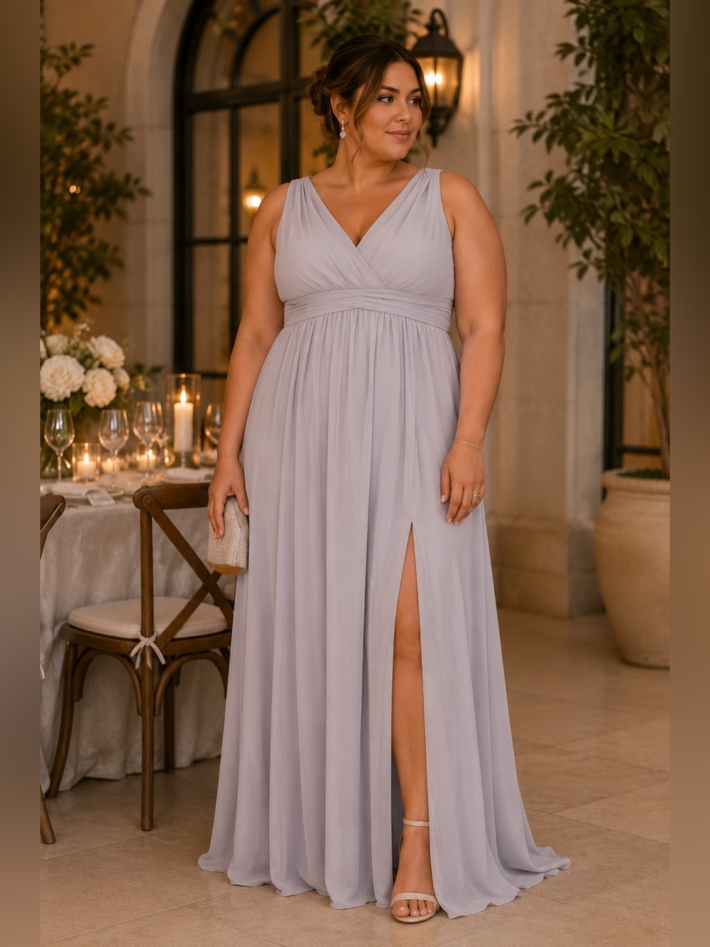 🆕 Lulu's Thoughts of Hue Light Grey Surplice Formal Maxi Dress